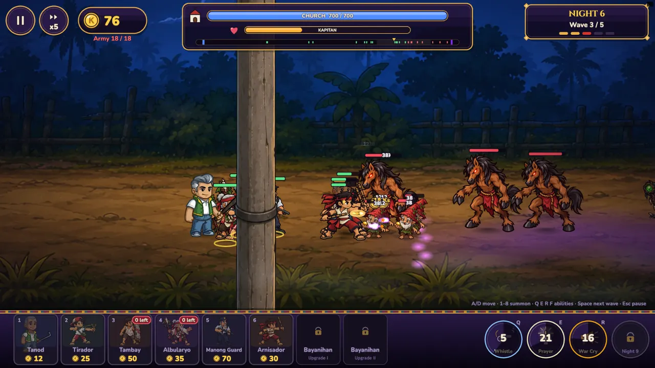 Night 6: the Kapitan and his defenders hold the line as two Tikbalang charge